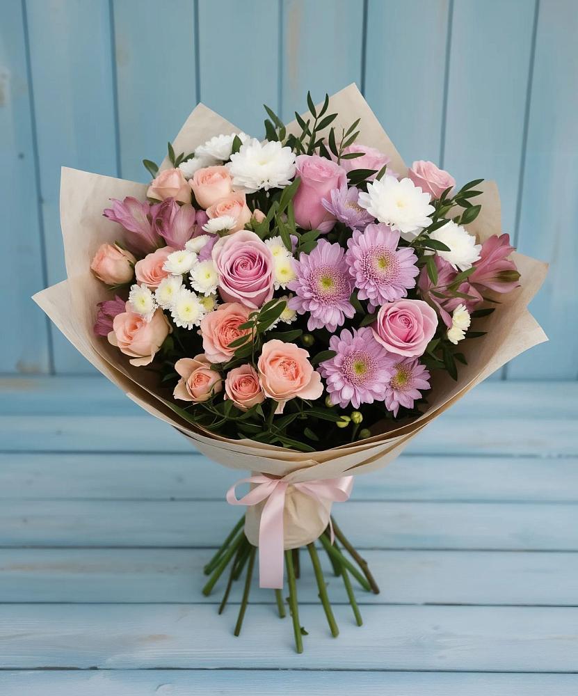 Букет цветов из: Хризантемы, Розы и Альстромерии в Истре