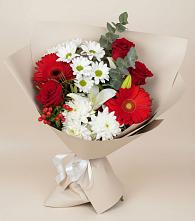 Букет цветов из:  Розы, Хризантемы, Герберы и Лилии в Истре