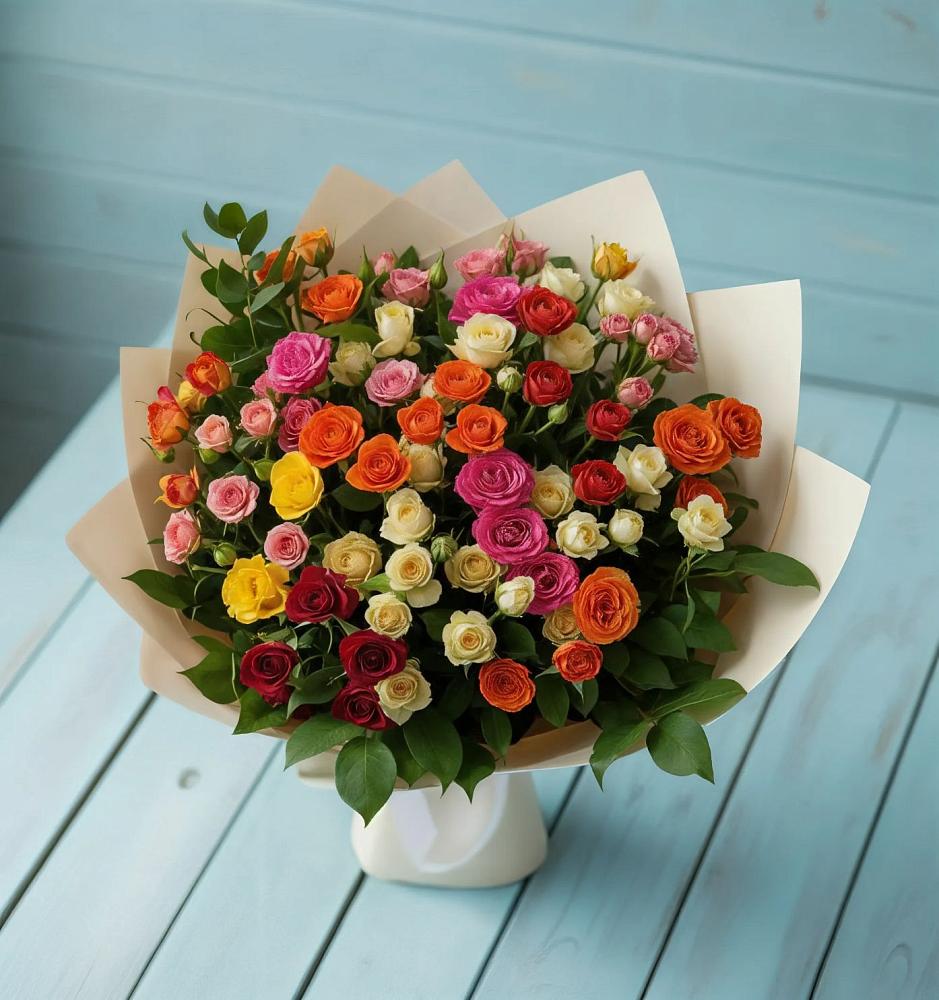Букет Микс из разноцветных кустовых роз в Истре